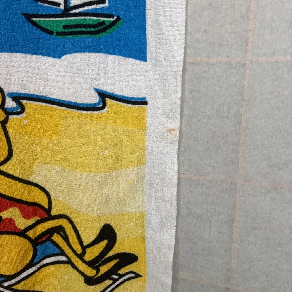 Vintage Professional Made in USA Hot Dog Beach Towel Retro Sun Sailboat‎ Crab